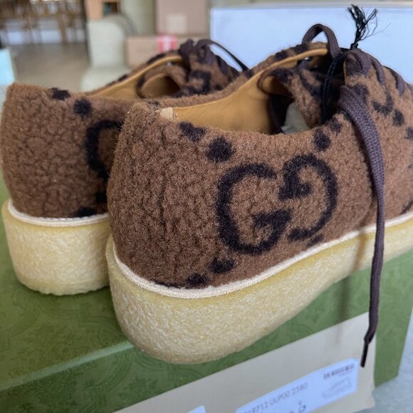 Gucci 719712 Hooper Men\'s‎ Brown Lace up Knit Fur GG shoe, Sz. Gucci 9 main image 12